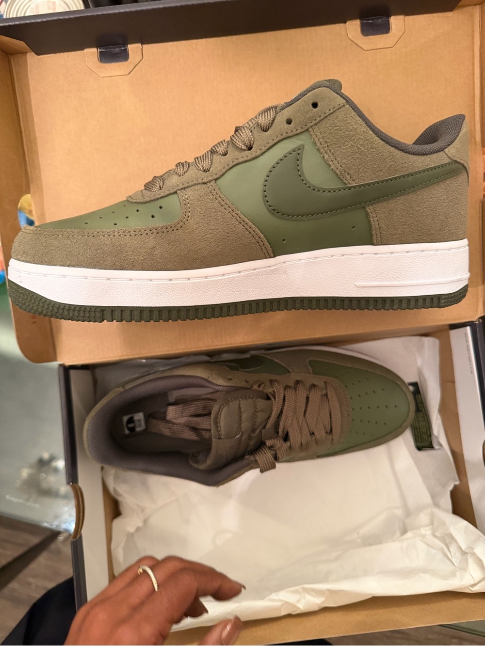 Men's  Nike Air Force Olive Low-Top Sneakers - Brand: